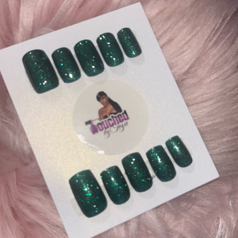 Green glittered nails